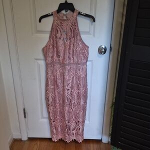 Bardot Dusty Rose Lace Halter Midi Dress